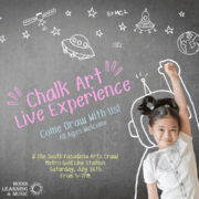 Chalk art live experience. Come draw with us, all ages welcome! Chalk art experience will take place at the South Pasadena Arts Crawl. See you there!