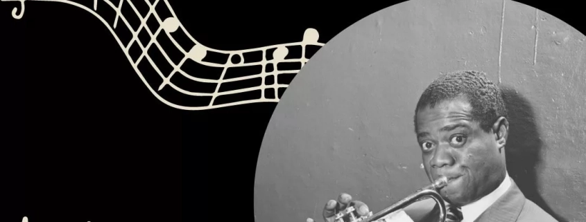 Musician Series: Louis Armstrong. New Blog Post! Image of Louis Armstrong playing the trumpet.